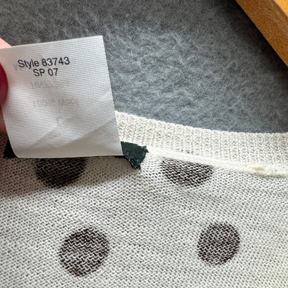 J Crew Cardigan Womens Large Wool Cream Brown Polka Dot Sweater 3/4 Sleeve Knit - Picture 4 of 6